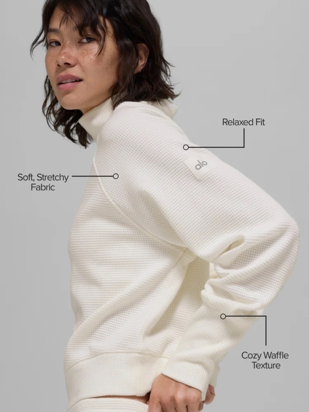 ALO Waffle Weekend Escape Mock Neck Long Sleeve